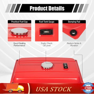 5 Gallon Generator Gas Fuel Tank w/Chrome Cap Gauge Petcock Valve Universal Red - Bild 1 von 12