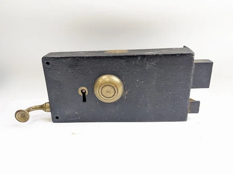 Antique Brass  & Iron  Rim Lock set  for door with brass pull knob Cover
