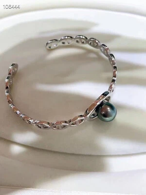 шикарный 10-11 мм таитянский круглый черный зеленый жемчужный браслет - Изображение 1 из 3