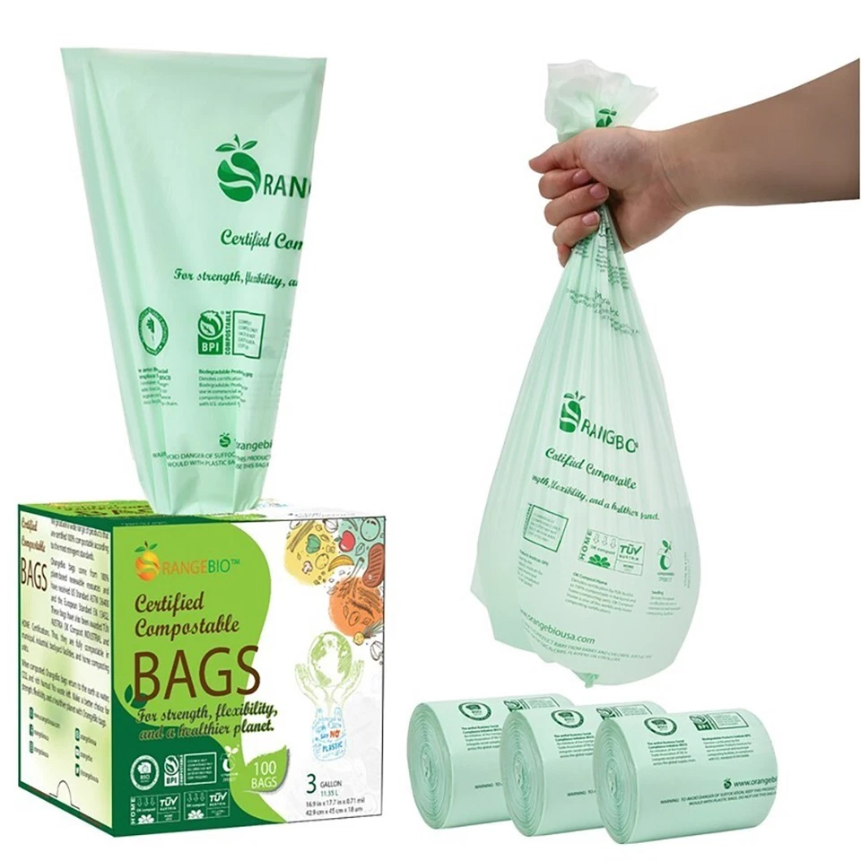 Bolsas de basura OrangeBio 100 % compostables, 3 galones, 100 unidades, extra gruesas 0,71 mil Foto 1 de 4