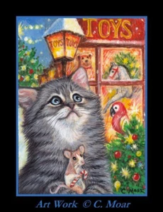 Cat Kitten Mouse Mice Toy Store Xmas ACEO Limited Edition Minature Art Print - Picture 1 of 1