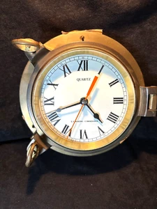U.S. Maritime Commission Brass Portal Wall Mount Quartz Clock 9" - Works - Picture 1 of 11