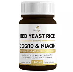 Red Yeast Rice 1200mg Supplement w/ COQ-10 & Niacin for Women Men, 120 Capsules - Picture 1 of 7