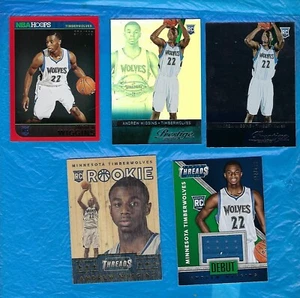 ANDREW WIGGINS ROOKIE CARD LOT (6) 2014 THREADS DEBUT JERSEY WOOD + HOOPS RED # - Picture 1 of 3
