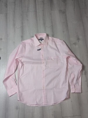 Pronto Uomo Dress Shirt Mens 16.5 34/35 Texture Pink Button Cuff Long Sleeve NEW - Image 1 of 4