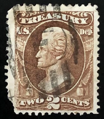 US 1873 #O73 Brown 2c Treasury Dept Official Jumbo VF Corner Fault Used - Image 1 of 3