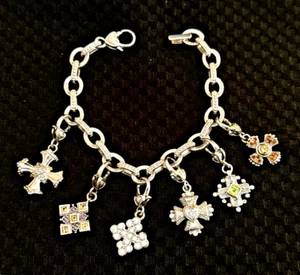 RARO E SPLENDIDO Bracciale Judith Ripka Croce di Malta Charm Argento Sterling 49g - Foto 1 di 8