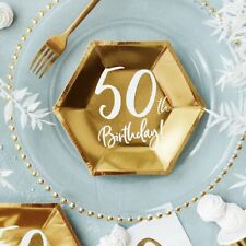 Gold 50th Birthday Party Plates | Milestone Age Cake Dessert Tableware 20cm x6