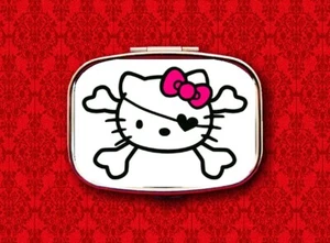 HELLO SKULL KITTY PIRATE BOW METAL PILL MINT BOX CASE - Picture 1 of 2