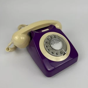Teléfono con marcación giratoria GPO 746 de colección - diseño raro púrpura/crema - parte probada - Imagen 1 de 5