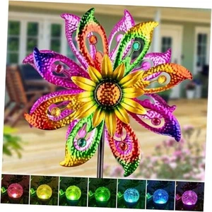 360°Solar Wind Spinner with Lights Sunflower Garden Outdoor Decor Yard Lawn - Picture 1 of 7