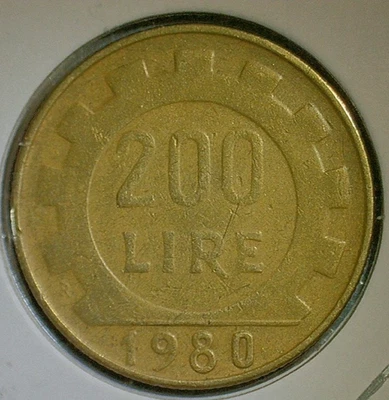 WORLD COIN SALE-1980  ITALY  200 LIRE--ALUMINIUM BRONZE COMPOSITION COIN-KM# 105 - Image 1 of 3