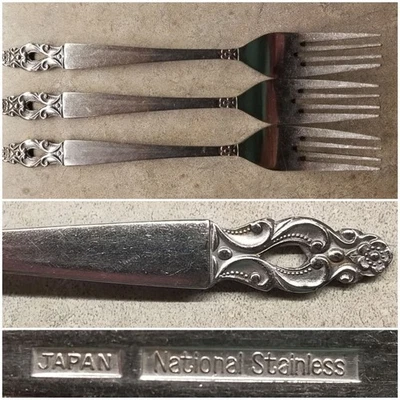 3 National Silver OLAF Pattern Japan Stainless Dinner Forks Silverware Set - Image 1 of 4