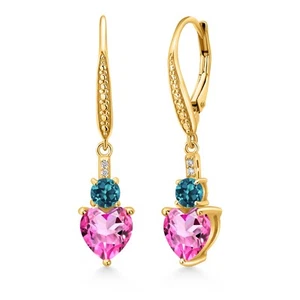 18K Yellow Gold Plated Silver Pink Mystic Topaz London Blue Topaz and White Lab - Picture 1 of 4