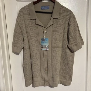 Free Planet Men’s Oxford Tan Knit Button Down Large New With Tags - Picture 1 of 8
