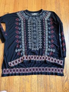 Johnny Was Sweater Womens Medium Black Embroidered Floral Boho Pullover Top - Picture 1 of 5