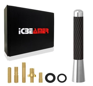 JDM 3" Inch Real Carbon Fiber Silver Antenna Billet Aluminum For Car/Truck D164 - Picture 1 of 8