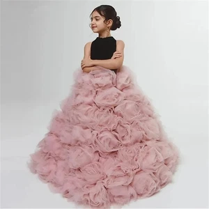 Blumenmädchen Kleider Ballkleid hochgeschlossen Blumen Schleife Fee Geburtstag Partykleid - Bild 1 von 9