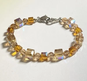 Vintage Swarovski Armband facettiert irisierend Pfirsich Kristall Perlen - Bild 1 von 7