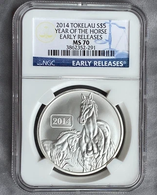 2014 TOKELAU $5 Year Of The Horse Early Release NGC Certified MS70 FREE SHIPPING - Image 1 of 4
