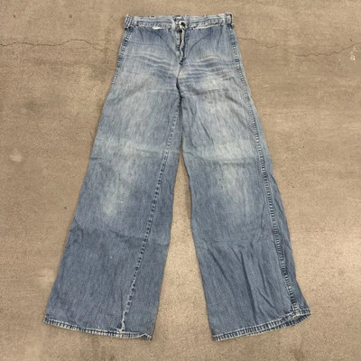 60-е 70-е винтажные брюки с высокой талией джинсы расклешенный низ джинсовые брюки коготь 42 - Изображение 1 из 4