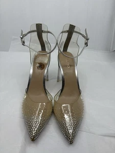 Aldo Cinderella Glas Slipper spitz zulaufend Pump mit Knöchelriemen Größe 8 - Bild 1 von 8