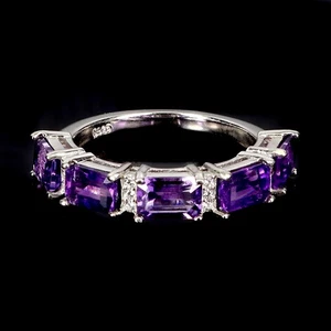 925 Sterling Silver Ring Octagon Amethyst 6x4mm Natural Gemstone Jewelry Size 8 - Picture 1 of 13