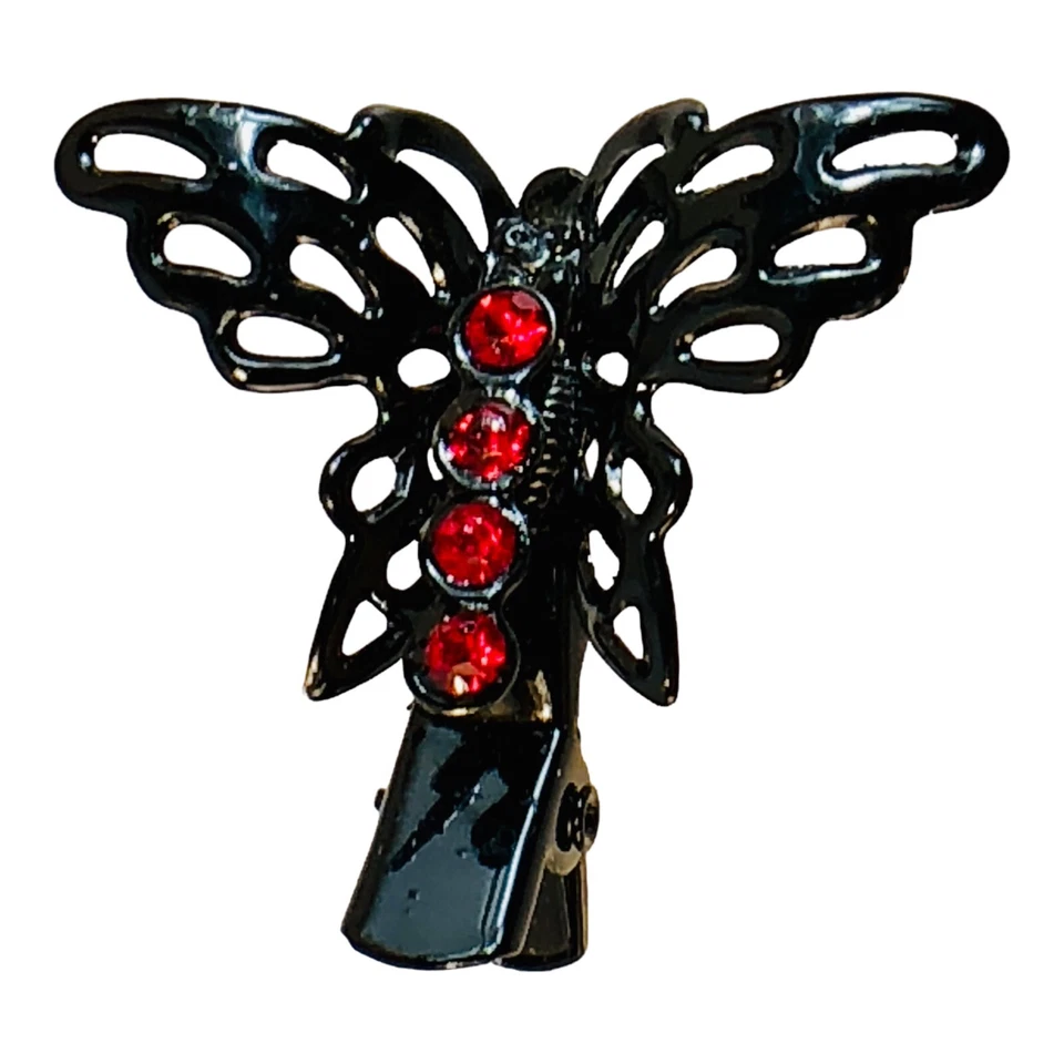 Black Butterfly Clips with Red Rhinestones-Set of Two Clips - Изображение 1 из 1