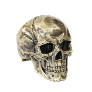Mens Rock Punk Brass Details Skull Ring Open Size Ring BR435C UK P½~Z5 - Picture 1 of 27