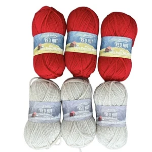 NEW 6 Skeins Red Hut 100% Pure NZ Wool Yarn New Zealand 8 Ply 50 Gm Oatmeal Red - Picture 1 of 2