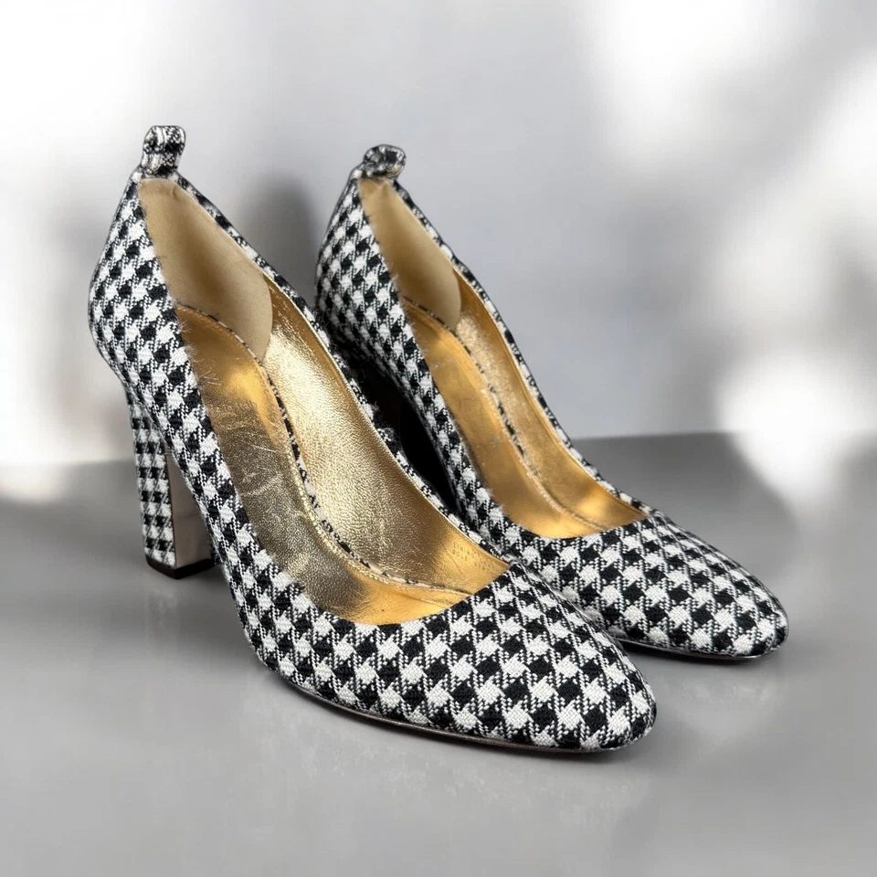 Zapatos de salón envolventes al tobillo J.Crew en pata de gallo talla 9,5 hechos en Italia negro/blanco Foto 1 de 4