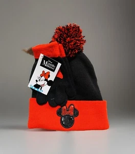 NEW Disney Minnie Mouse Head Silhouette Girls' Sequin Beanie Hat & Gloves Set - Picture 1 of 6