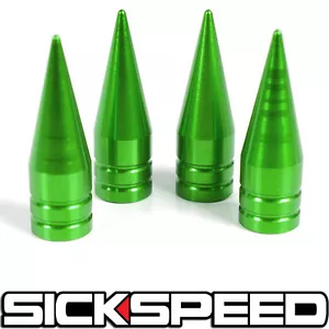 4 GREEN LONG SPIKED VALVE STEM CAPS W METAL THREAD KIT/SET FOR RIMS/WHEELS Q1 - Picture 1 of 1