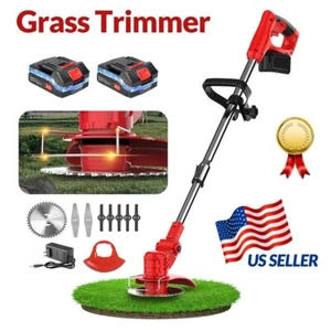 Cordless Weed Eater Grass String Trimmer Electric Brush Cutter Lawn Edger Kits - Picture 1 of 17