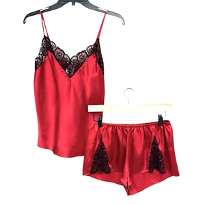 Rare Linea Donatella Lace Satin Cami Short Pyjama Pj Set Small 4-6 Red Black Sex - Bild 1 von 12