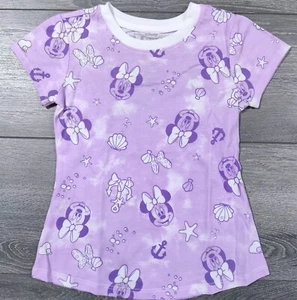Minnie Mouse Shirt Girls X-Small 4-5 Disney Beach Theme Purple Tee Sea Shells - Picture 1 of 4