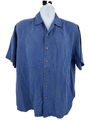 Cutter & Buck Blue Silk Button Front Short Sleeve Camp Shirt Mens Size Medium - Image 1 of 4