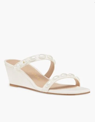 New Stuart Weitzman Womens Pearlita 50 Wedge Slide Sandal Pearls Size 8 - Image 1 of 4