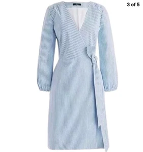 J. Crew Damen Wickelkleid blau weiß gestreift Baumwoll Popeline Gr. 0 - Bild 1 von 6