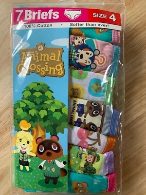 NIP ANIMAL CROSSING 100% Cotton Girls Briefs Sz 4 Package of 7  - Image 1 of 2