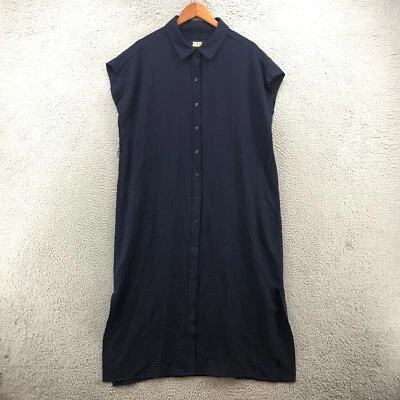 DKNY Maxi Dress Womens 16 Blue Collared Button Up Sleeveless Slit Sides Casual - Image 1 of 4