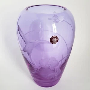 Lenox Alexandrite Crystal Vase Etched Hummingbird Flowers 9" Purple Neodymium - Picture 1 of 24