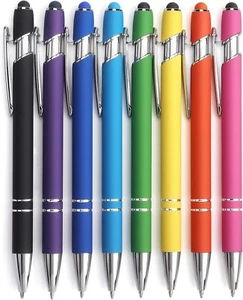 8 Pack Ballpoint Pen 2-In-1 Stylus Retractable Ballpoint Pen with Stylus Tip, Me - Picture 1 of 8