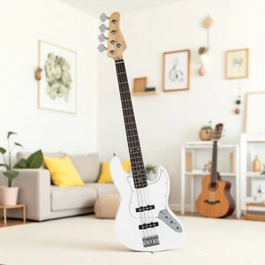4-String Jazz Bass Guitar Set - J-Pickups, Basswood Body, Maple Neck & White - Picture 1 of 24