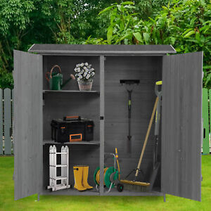 64"H Outdoor Storage Shed Wooden Tool Shed with Pitch Roof Detachable Shelves