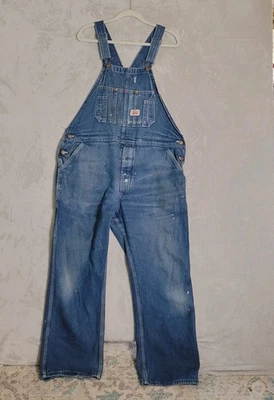 Macacão jeans vintage redondo 41x30 Workwear EUA *Pintura salpicada grunge - Imagem 1 de 4