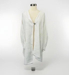 Chalet Womens 1X White Linen One Button Jacket Asymmetrical Lagenlook Artsy USA - Picture 1 of 16