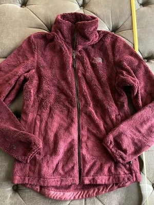 North Face Fuzzy Dark Burgandy Wine Red Zipper Zip Up Sweater. Size Small Petite - Image 1 of 4