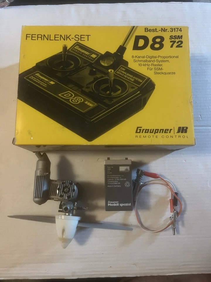Radiocommande RC Graupner JR D8 SSM72 + Moteur Avion OS Max FP 25 + Pot OS 842 - Photo 1/4