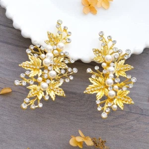 NEW! Aukmla Gold Maple Leaves Bridal Hair Barrettes Set of 2 Clips For Wedding - Picture 1 of 5